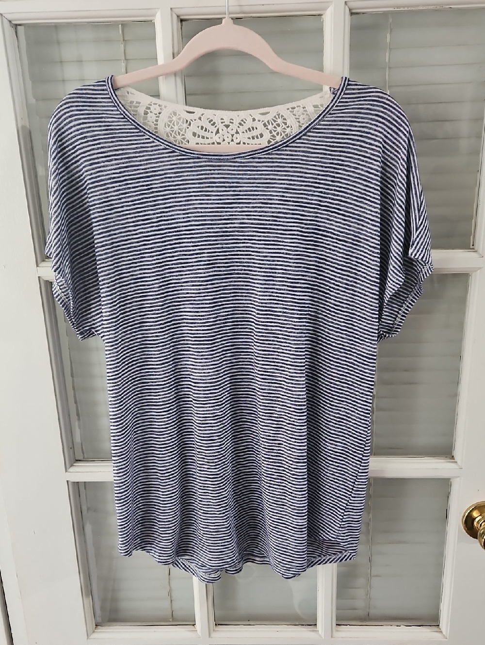 ❤️ Striped Navy and White Women's Top with Lace Back. Sz XL